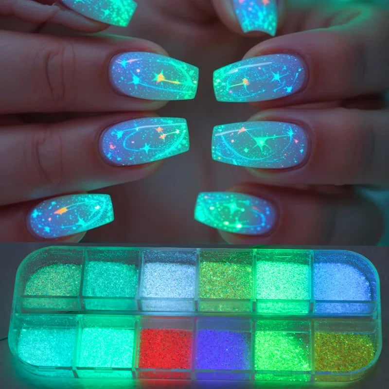 Glitter Nail Powder Set - 12 Colors Holographic Glitter Dust for Nail Art