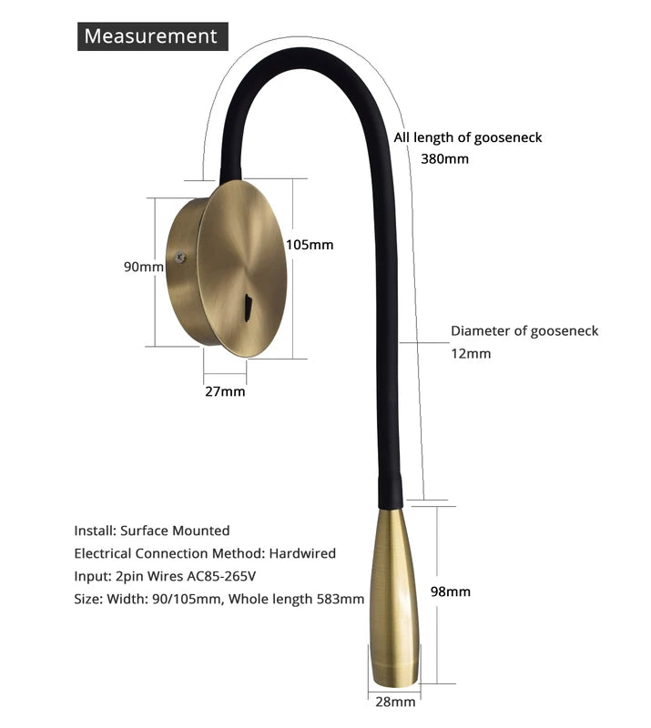 Big 583mm LED Wall Lamp - Adjustable Nordic Bedside Reading Light