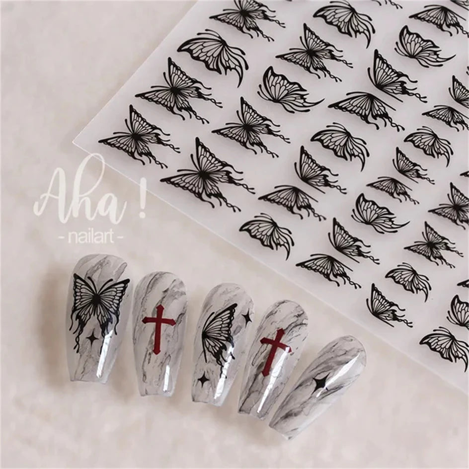 Japanese Vintage Rose Nail Stickers - Gold & Silver Laser Decals for Manicure
