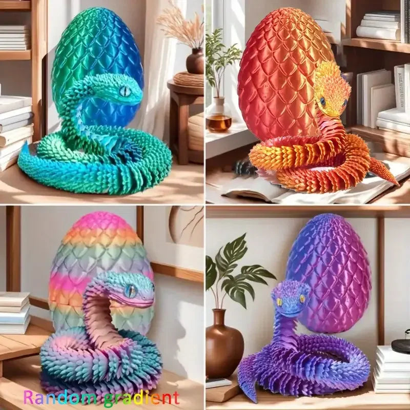 3D Printed Snake Surprise Egg Decoration Set - Flexible Joints for Enthusiasts