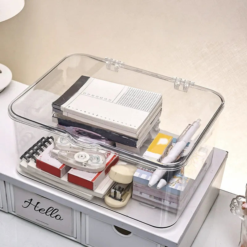 Stackable Plastic Storage Box with Flip Top Lid for Office and Home Organization