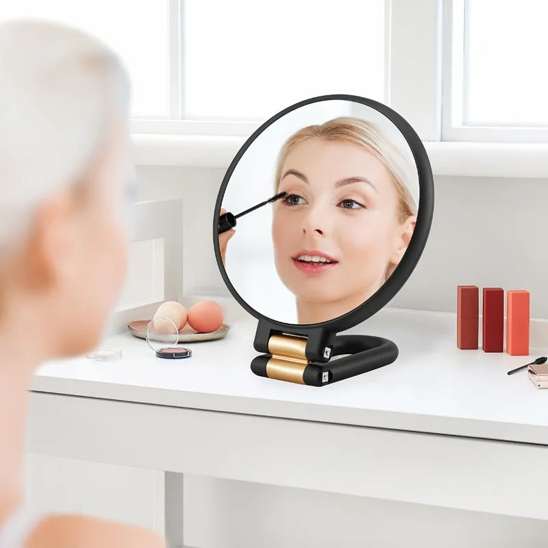 Double-Sided Handheld Makeup Mirror with 1X/50X Magnification Portable Folding Travel Mirror