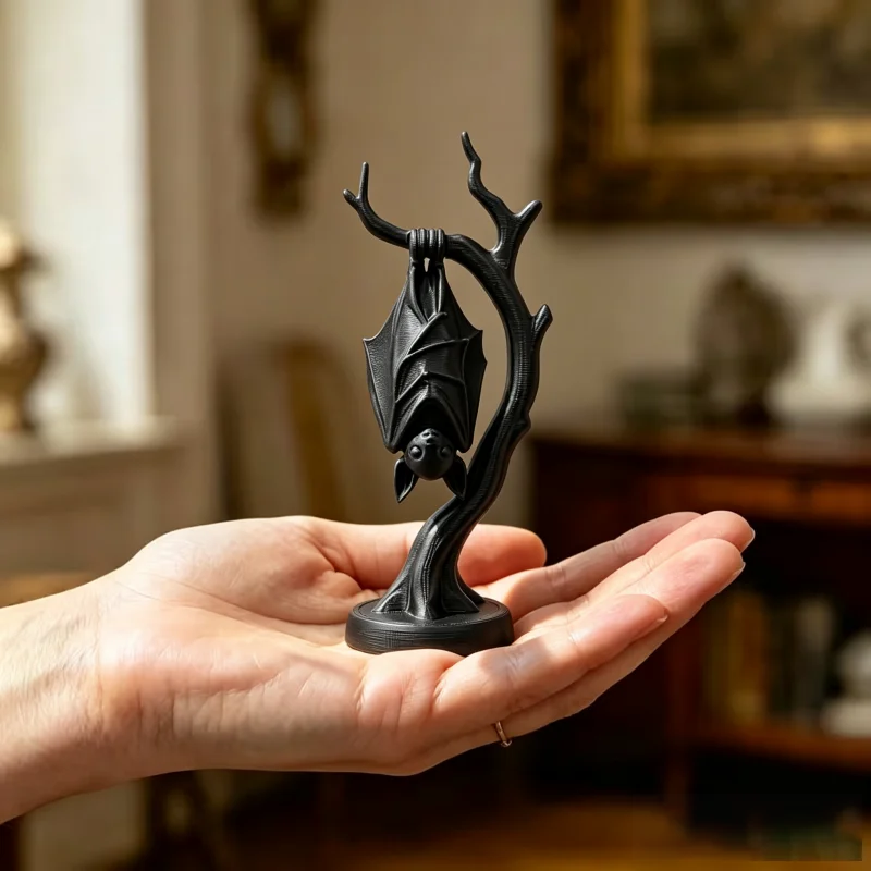 Gothic Bat Figurine 3D Printed Halloween Decor Spooky Desk Ornament Gift