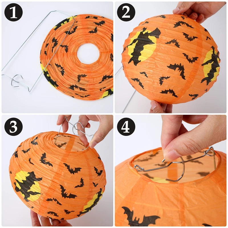 Halloween 3D Paper Pumpkin Lantern Set - Foldable Hanging Decor for Haunted House & Party