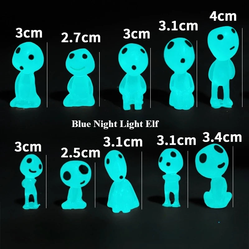 Glow-in-the-Dark Tree Elf Figures Set for Garden, Aquarium, Halloween Decorations - 10 Pieces