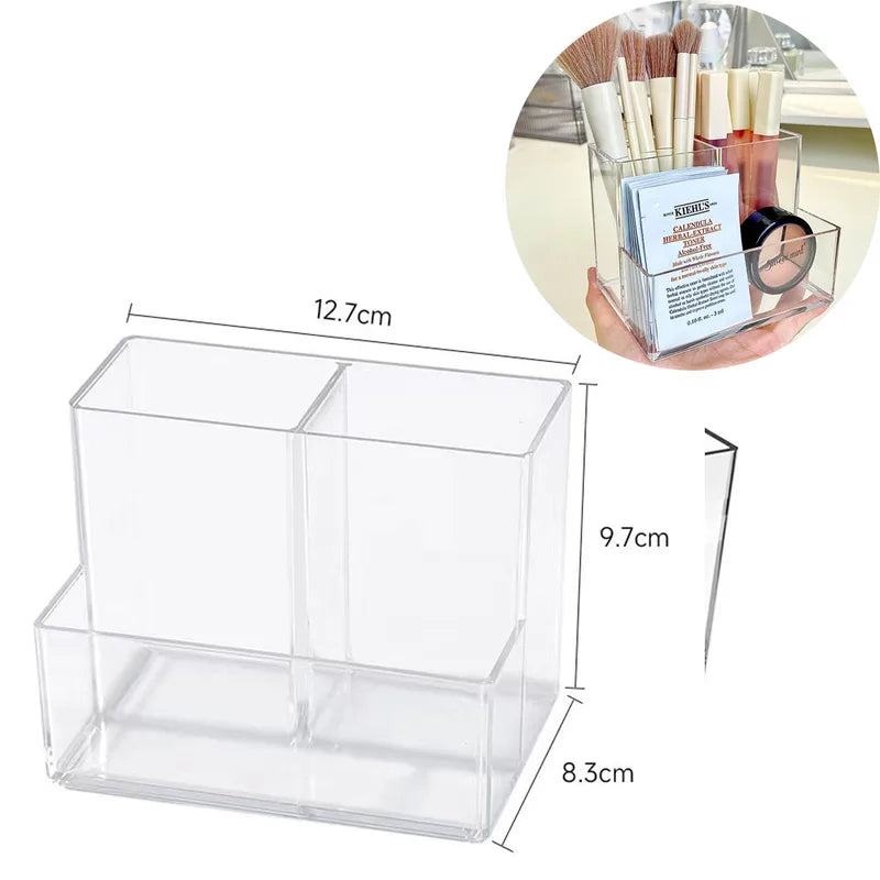 Acrylic Makeup Brush Storage Box with Lid - Transparent Cosmetic Organizer for Beauty Tools