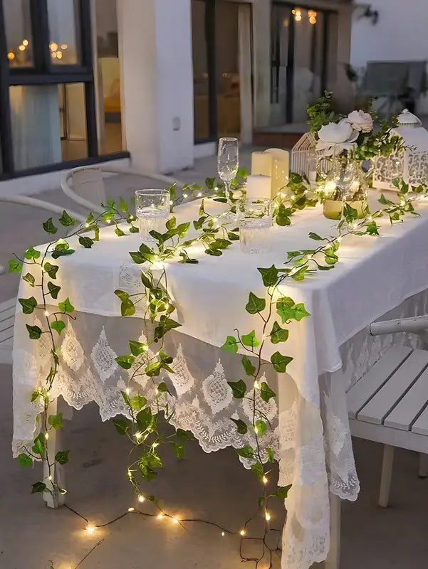 Battery Powered Ivy String Lights with Leaf Design - 32.81ft 100 LEDs for Garden, Party, Bedroom Decor