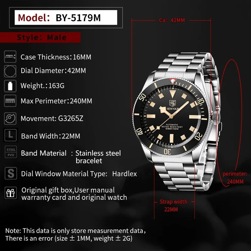 Men's Mechanical Automatic Sport Watch 50M Waterproof Stainless Steel Luminous