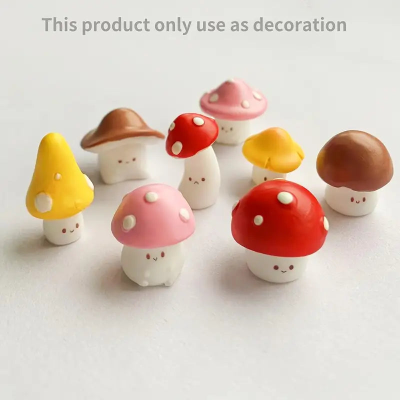 8 Pieces Decorative Mini Emoji Mushroom Resin Statues for Garden & Holiday Decor