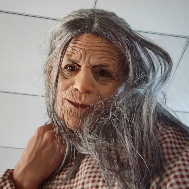 Realistic Granny Latex Mask with Moving Mouth for Halloween Costume Props