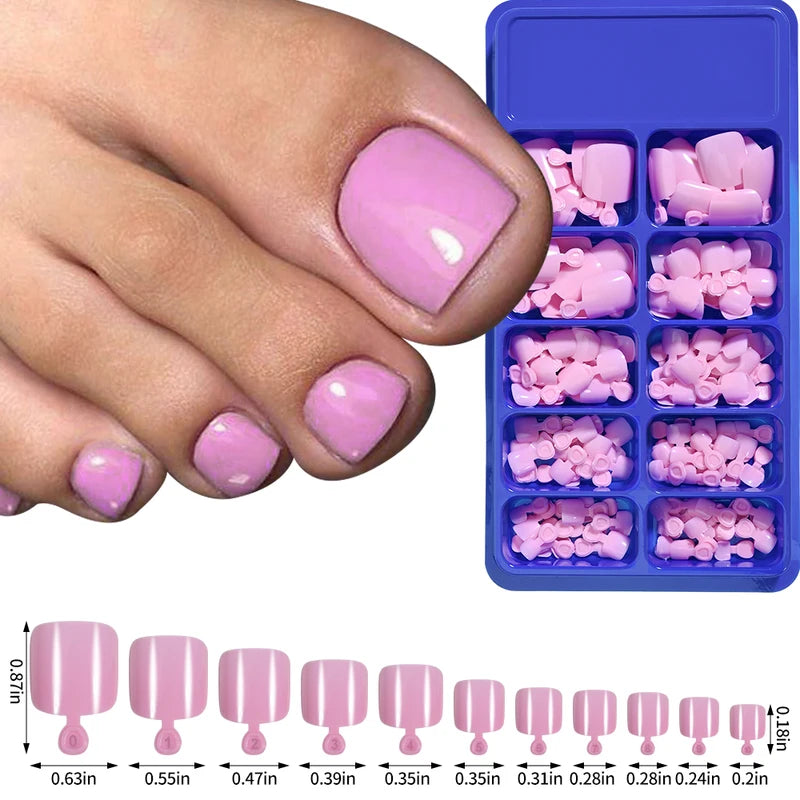 100Pcs Short Square False Toenails - Full Cover Acrylic Tips for Summer Wear - Clear, Beige, White, Frosted