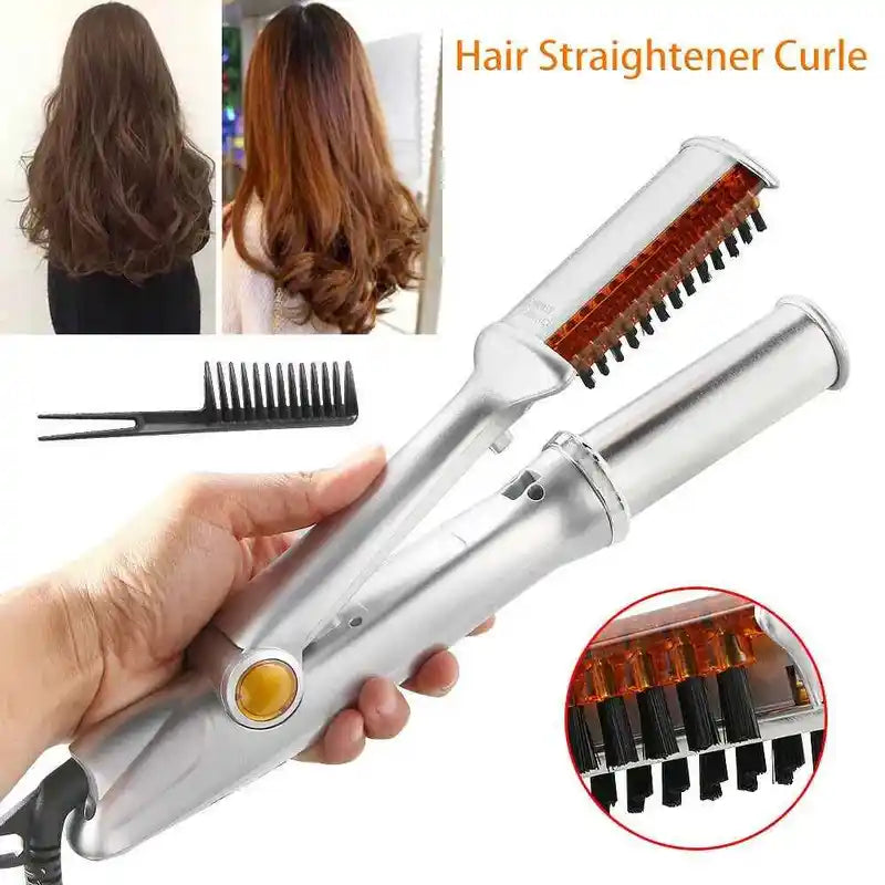 Professional 2-in-1 Rotating Curling Iron & Straightening Brush - Hair Styling Tool