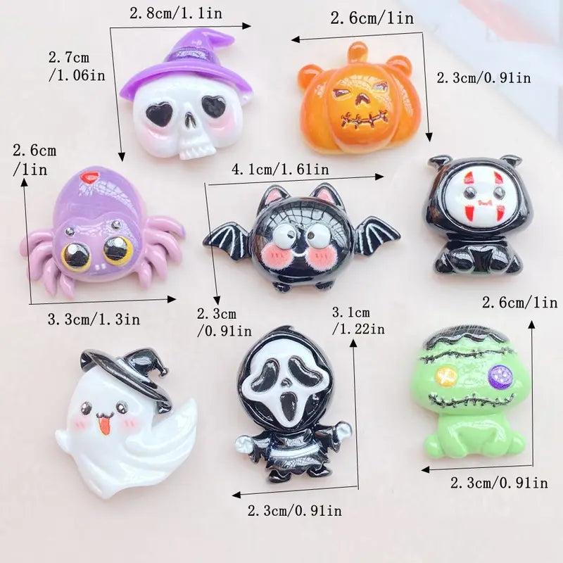8Pcs Kawaii Halloween Cartoon Resin Flat Back Scrapbooking Jewelry Craft Decorations