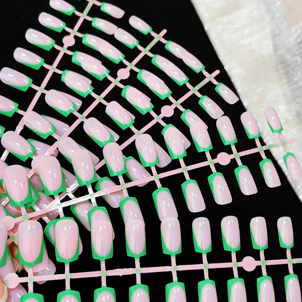 120pcs Colorful Edge French Tip Fake Nails - Square Press On Full Cover