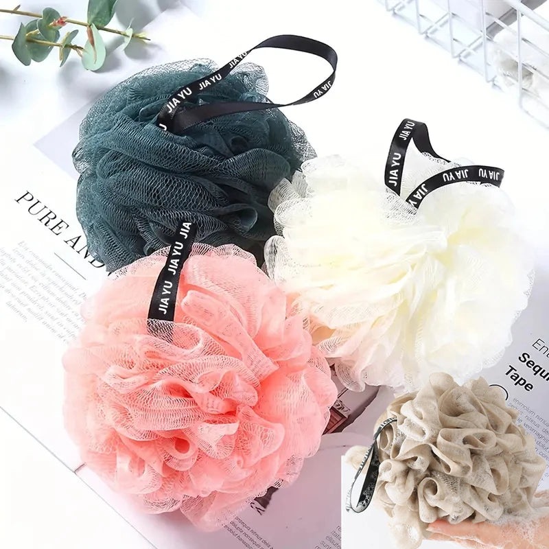 Colorful Mesh Shower Pouf with Loofah & Bath Ball - Soft & Gentle Skin Exfoliating