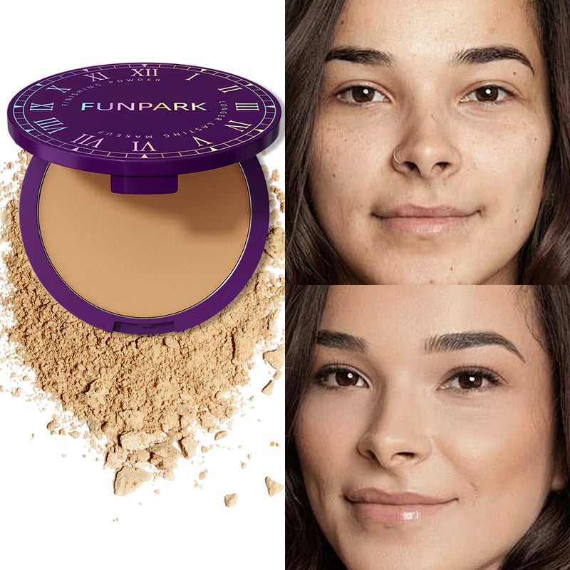 Matte Full Coverage Pressed Powder Foundation - Oil Control, Lightweight, Long-Lasting Makeup Finish