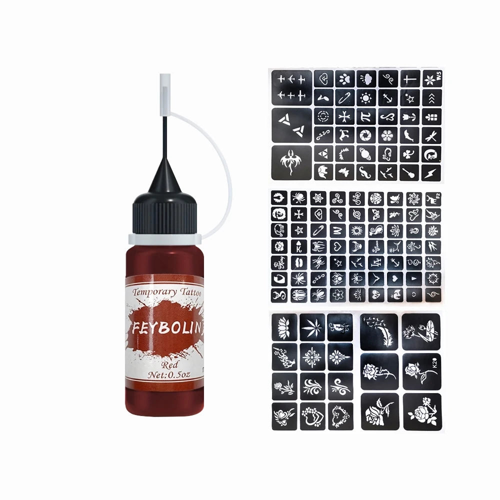 Temporary Tattoo Ink Set with 3 Sticker Kits - Long-Lasting Face & Body Art Gel