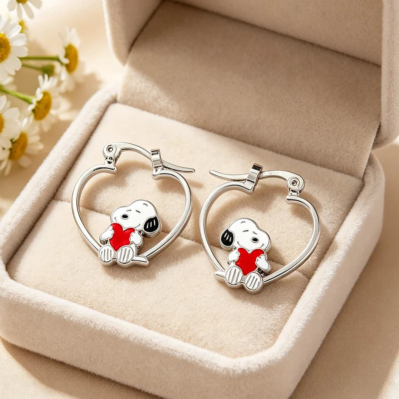 Sweet Snoopy Enamel Pendant Earrings - Cute Jewelry Gift for Fans