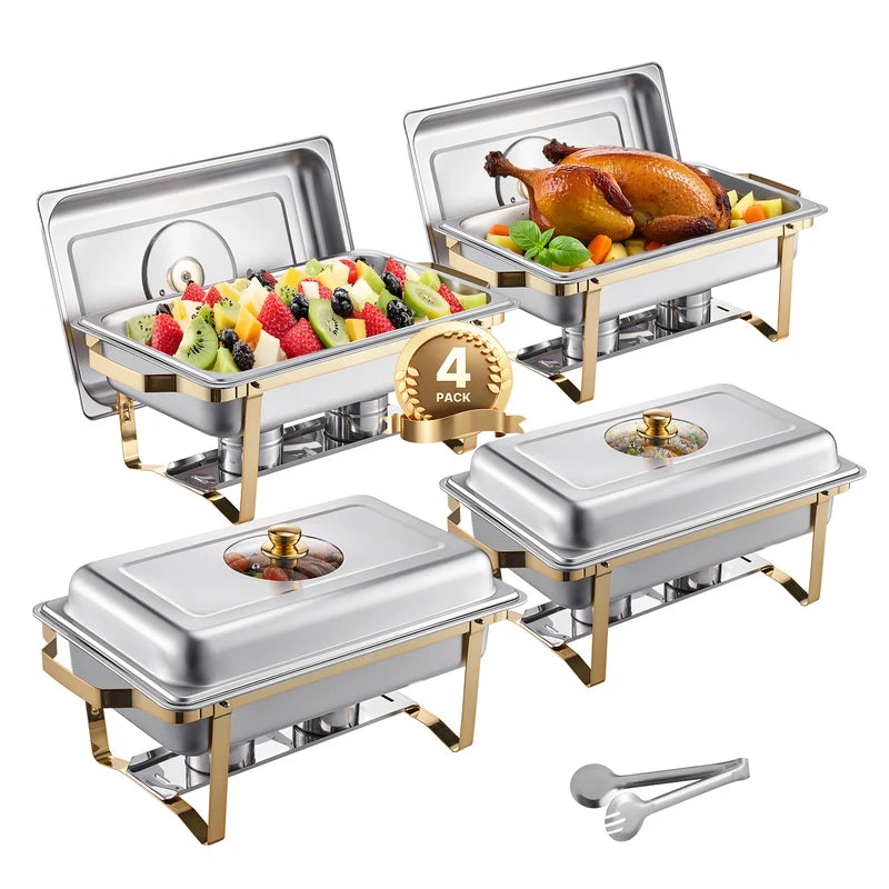 Stainless Steel Chafing Dish Buffet Set with Half Size Pans for Catering and Parties