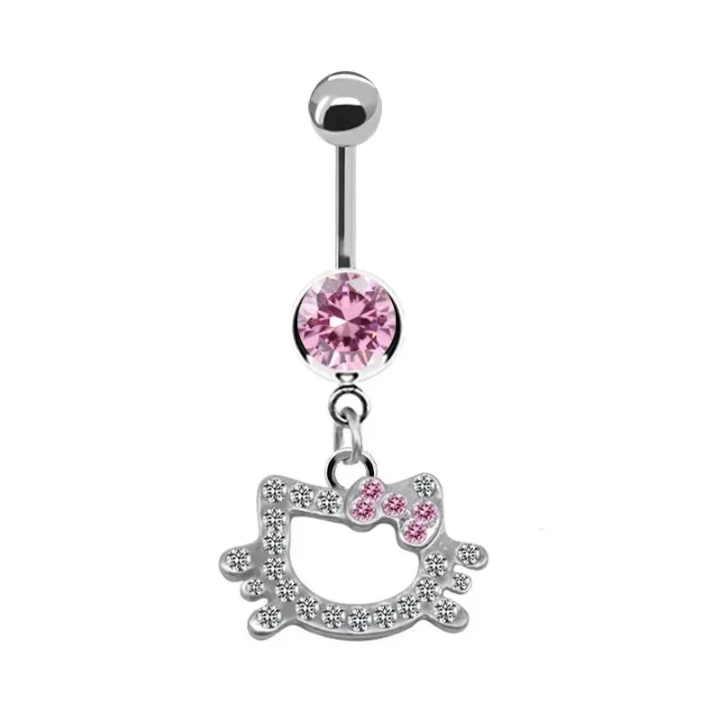 Butterfly Heart Drop Belly Button Rings - Crystal Stone Navel Jewelry for Women