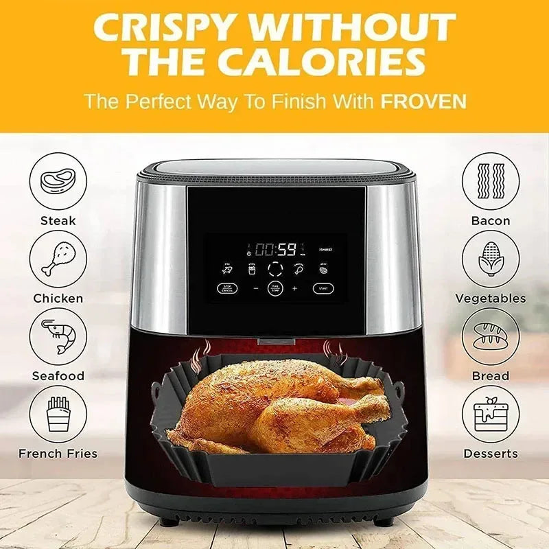 Silicone Air Fryer Basket Reusable Non-Stick Pan for Baking & Cooking