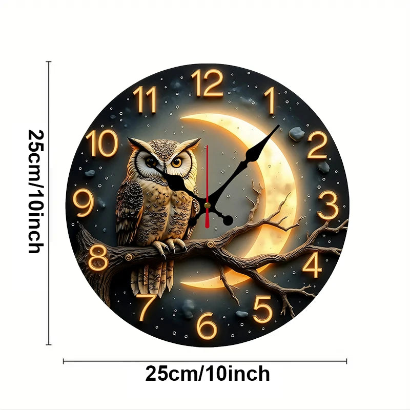 Moonlight Night Wooden Wall Clock - Silent Hanging Round Decor for Living Room Bedroom Office