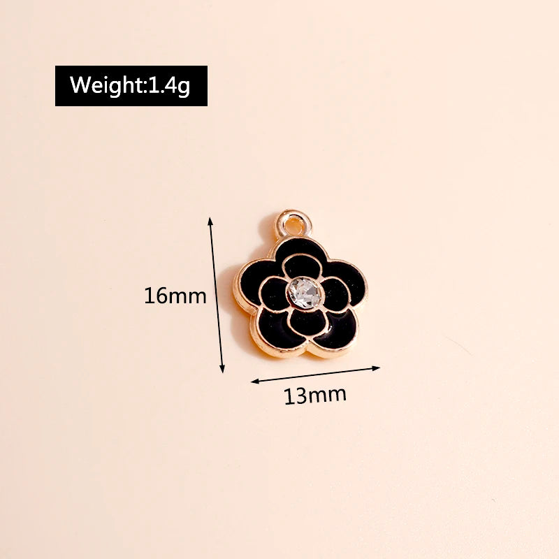 10pcs Enamel Crystal Flower Charms for Jewelry Making - DIY Pendants & Earrings