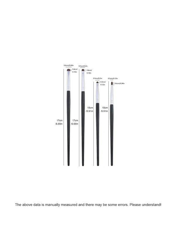 Set of 4 Precision Eye Makeup Brushes - Black Pony Hair Eyeliner & Eye Shadow Applicators