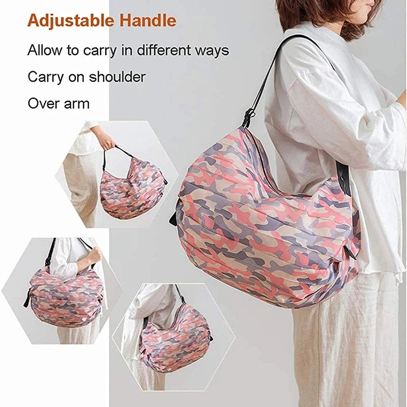 Large Capacity Foldable Travel Storage Bag with Handle - Camouflage Shopping Tote