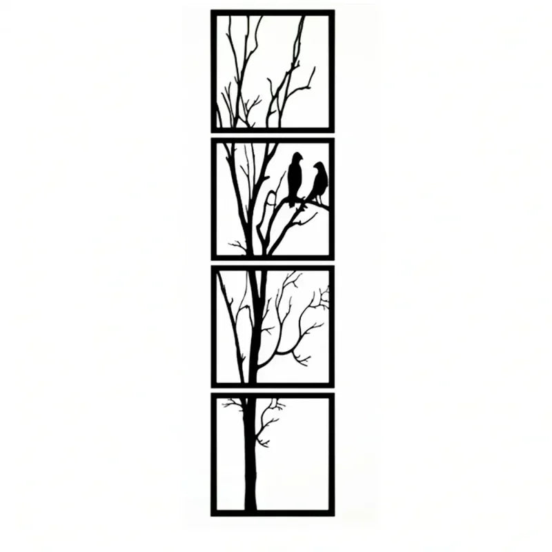 4-Piece Metal Tree & Bird Wall Art Set - Elegant Home Decor