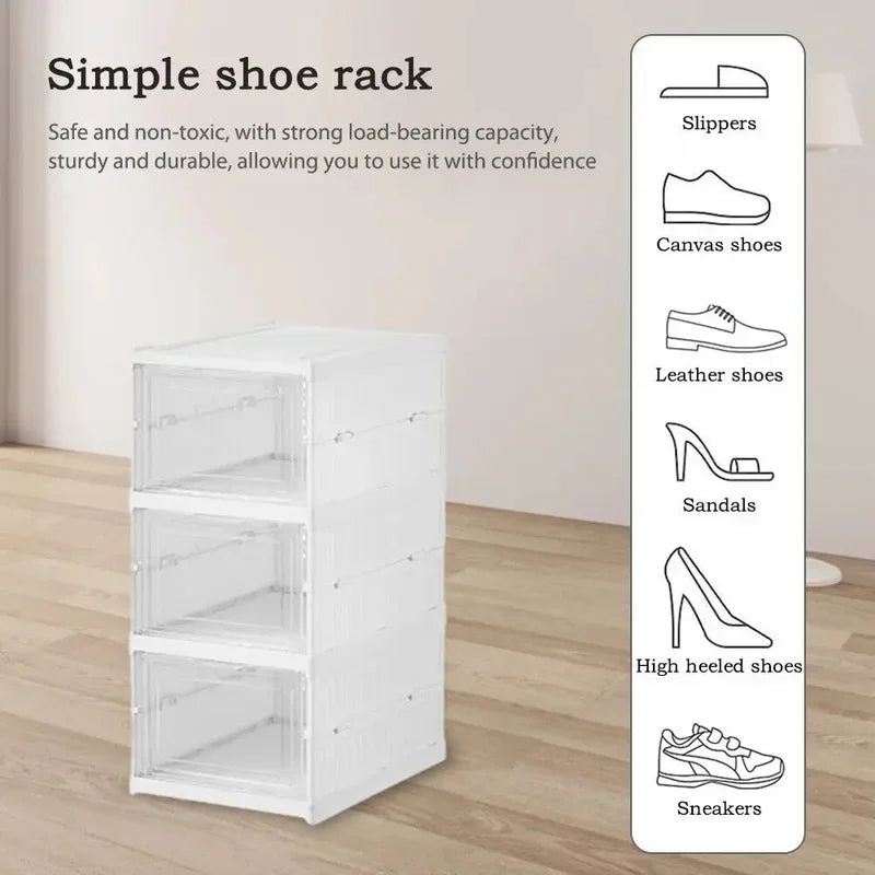 Foldable Shoe Storage Box 3/6 Layers Clear Stacking Shoe Organizer Dustproof