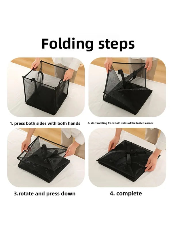 Foldable Large Mesh Laundry Hamper with Reinforced Handles - Collapsible Clothes Storage Basket