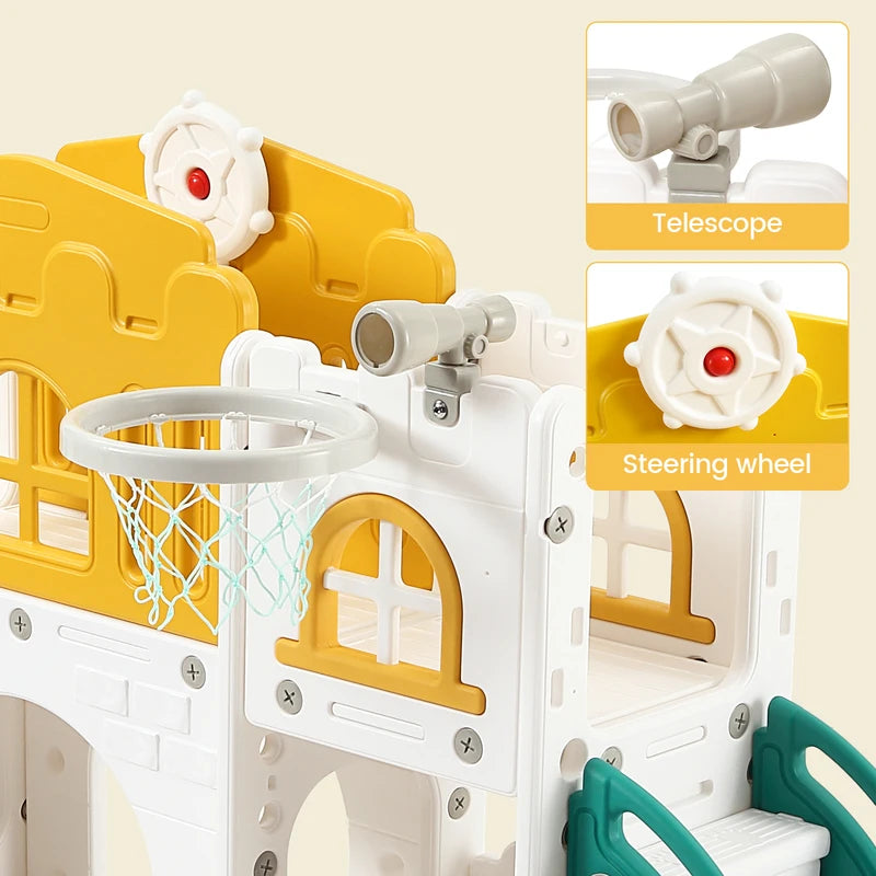 8-in-1 Toddler Indoor Playground with Slide and Basketball Hoop, Kids Outdoor Playset