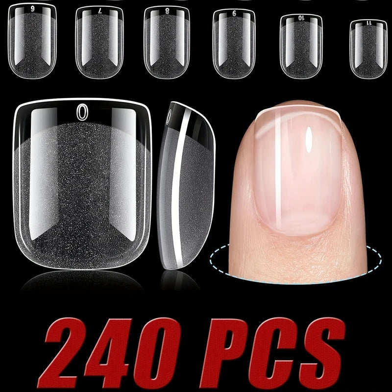 240PCS Short Press On Nails Set - Square White Fake Gel Nails Full Cover Summer