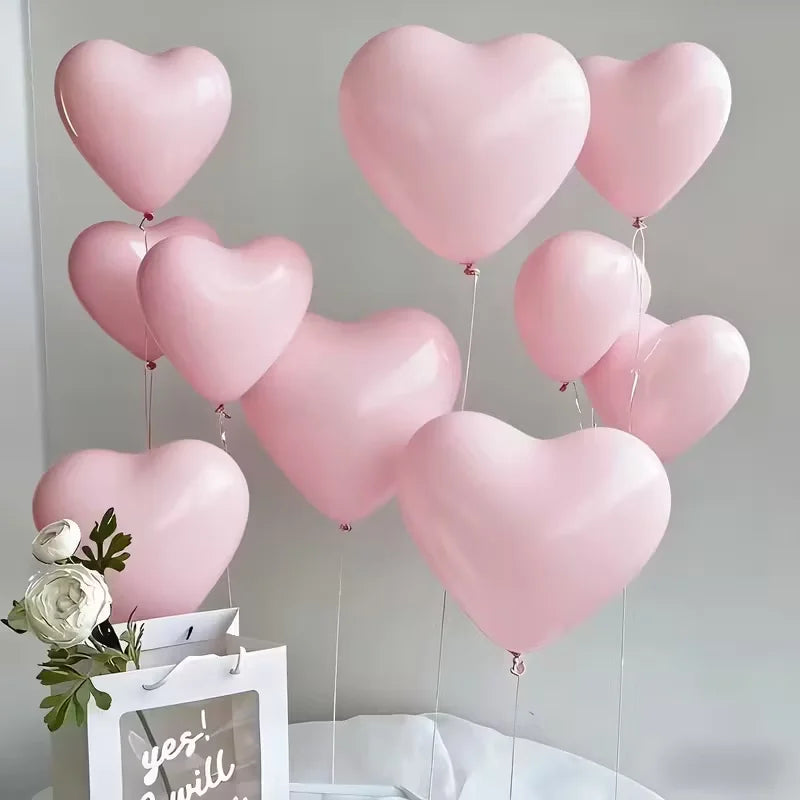 30 Pink Heart-Shaped Latex Balloons for Valentine's Day Wedding Festival Decor
