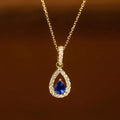 Gold Color Waterdrop Pendant Necklace with Blue Cubic Zirconia for Women