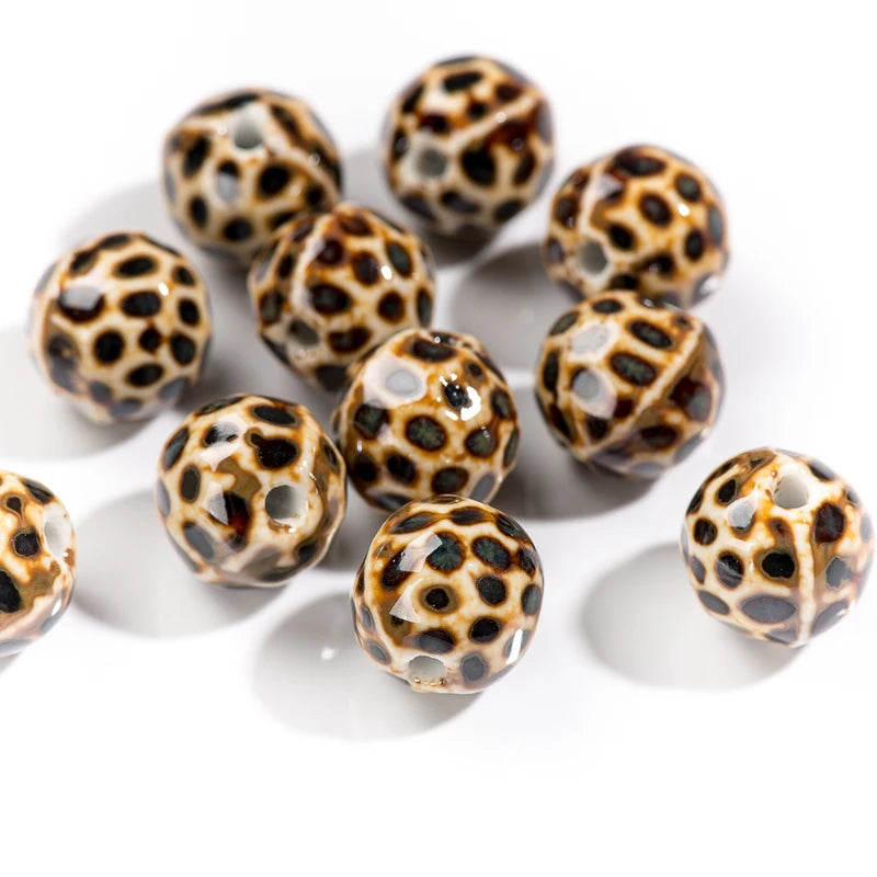 15mm Leopard Ceramic Beads 10-Pack High-Quality Porcelain Jewelry Components