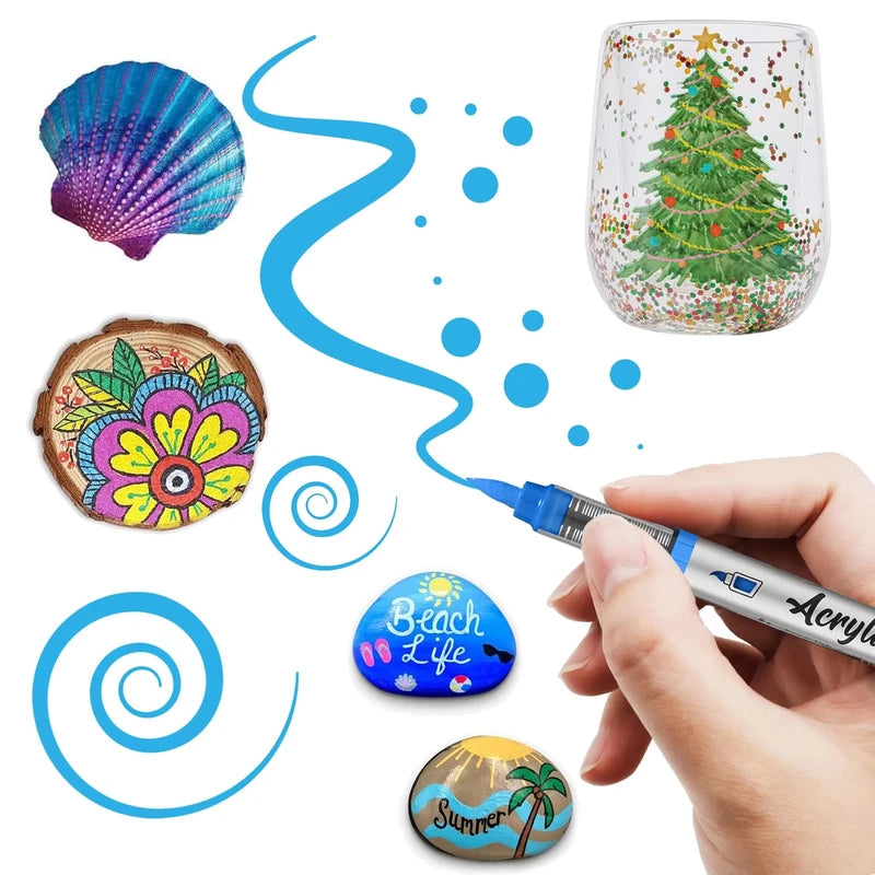 Acrylic Paint Markers Set with 12 Brush Tip Pens - Professional Art & Craft Supplies