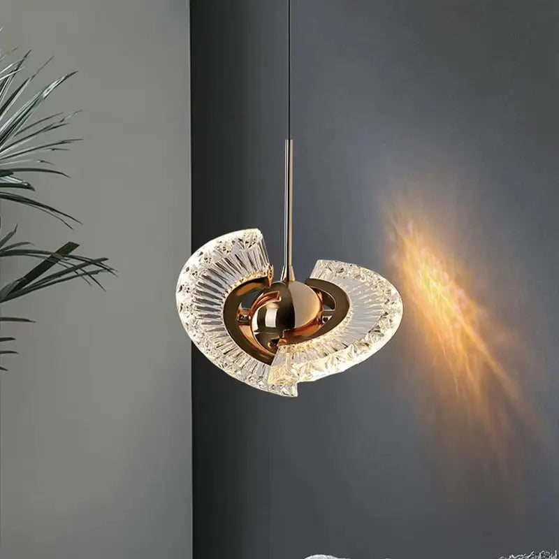 Fan-Shaped Crystal LED Pendant Light with Rose-Gold Finish for Bedroom Dining Room