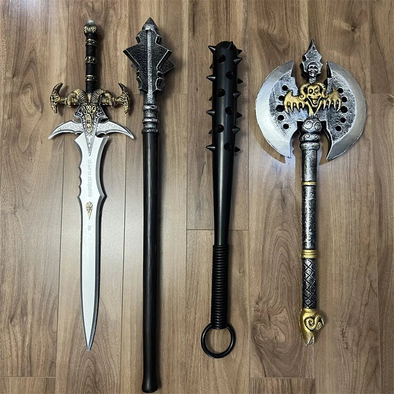 Halloween Cosplay Weapon Set - Warrior Hammer Axe Sword with Safe PU Rubber Material