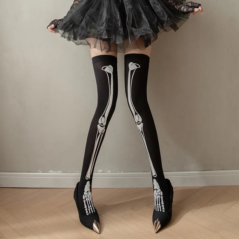 Halloween Bloodstained Bone Ghost Long Knee High Socks Cosplay Devil Girl Stockings