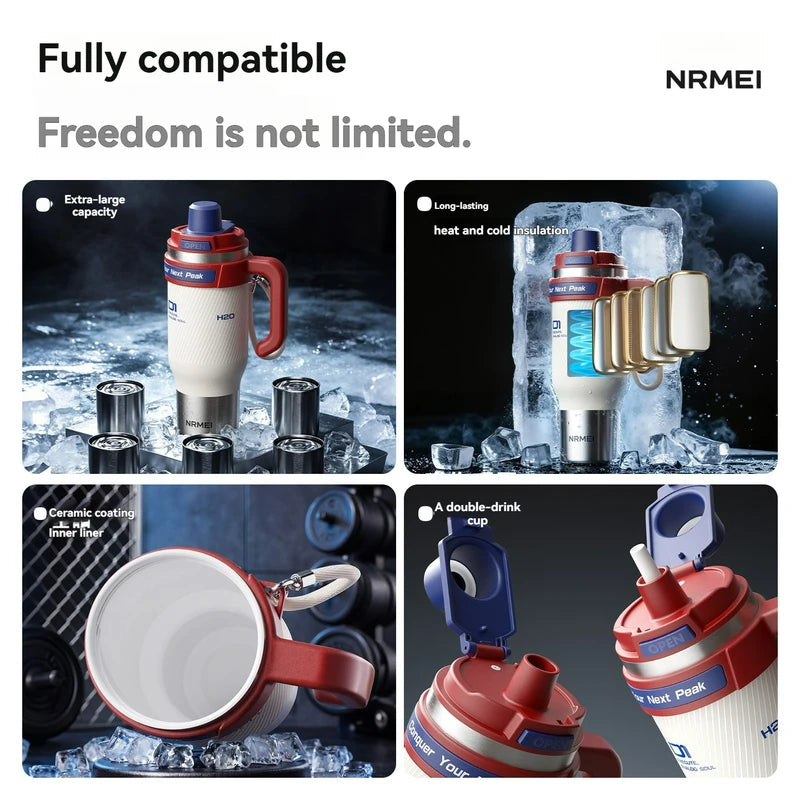 1250ml Insulated Stainless Steel Water Bottle with Straw - Large Capacity Portable Tumbler