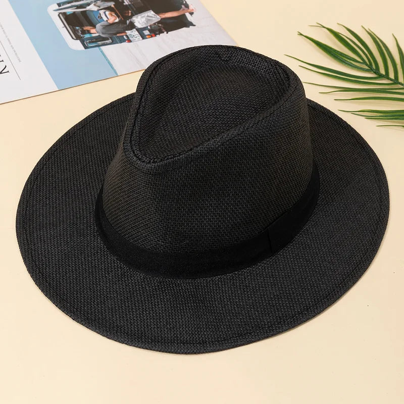 Unisex Wide Brim Summer Beach Sun Hat - Panama Straw Style for Men & Women