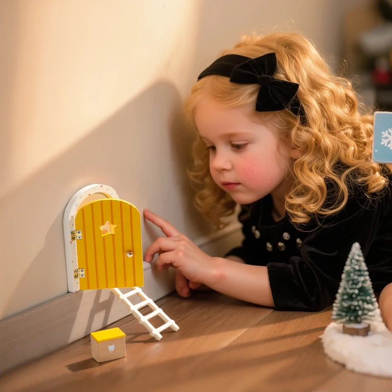 Mini Fairy Door Decoration with Openable Wooden Arch for Dollhouses and Fairy-tale Gifts