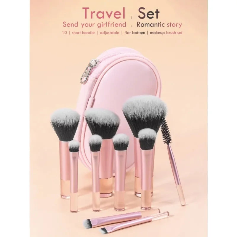 10Pcs Mini Portable Makeup Brush Set with Crystal Handles for Face & Eyes