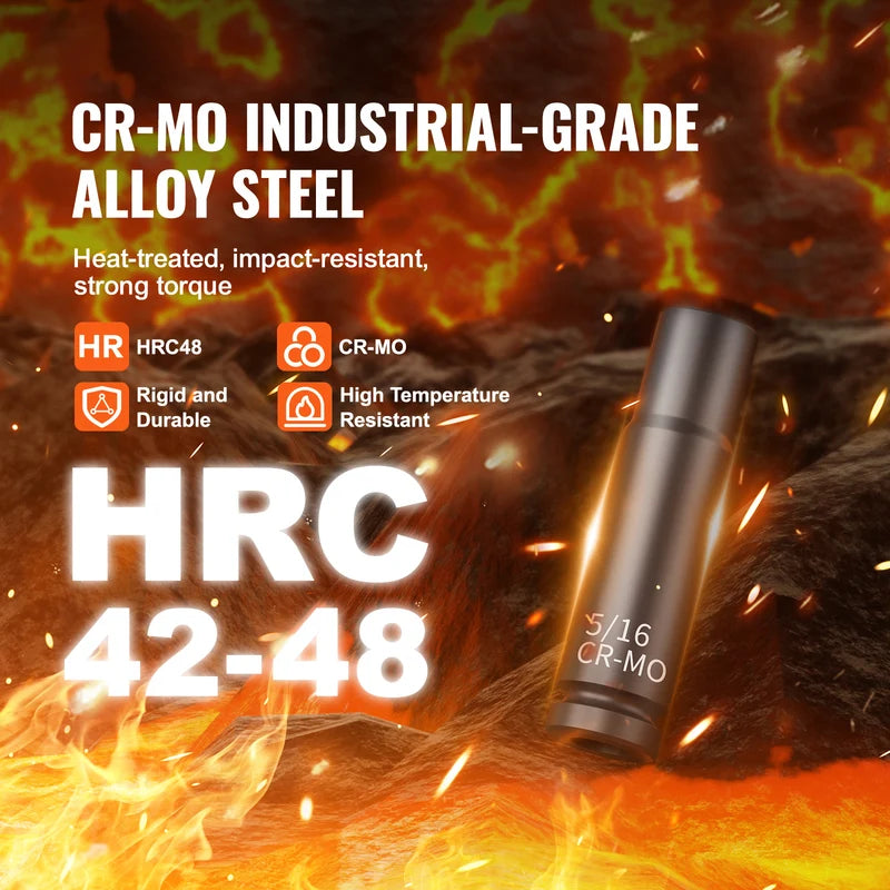 Impact Socket Set 48-Piece Deep & Shallow CR-Mo Alloy Steel Auto Repair