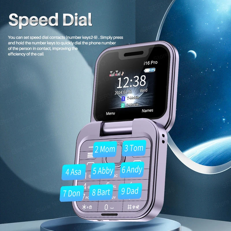 Dual SIM Flip Mini Mobile Phone with Call Record FM Radio & Voice Function