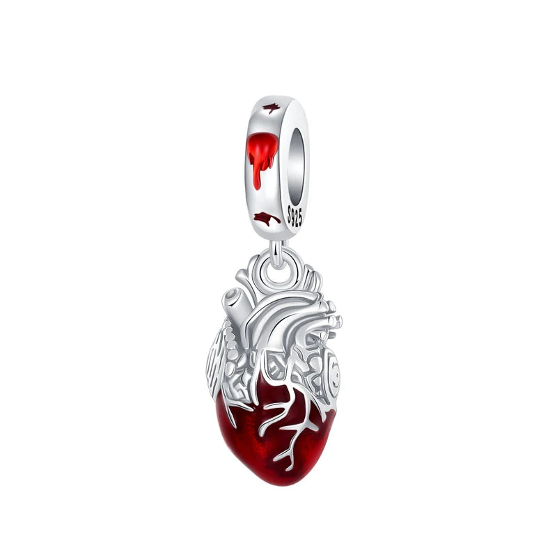 Charms Bead 925 Sterling Silver Red Heart Dangle Pendant for Jewelry DIY Fit Bangle Necklace