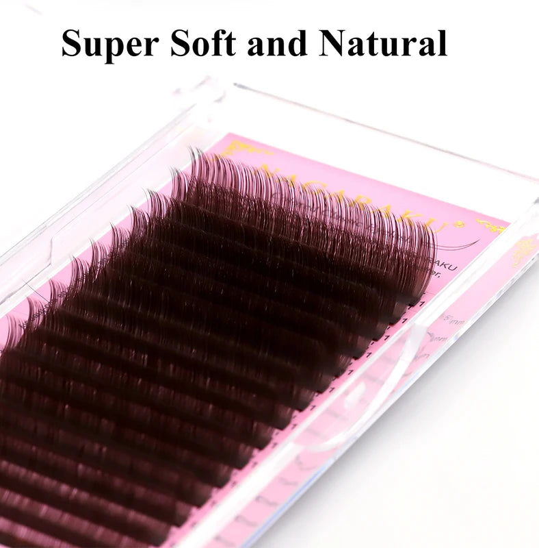 Individual Brown Eyelashes Set - Natural Synthetic Mink, 16 Lines for Makeup & Lashes