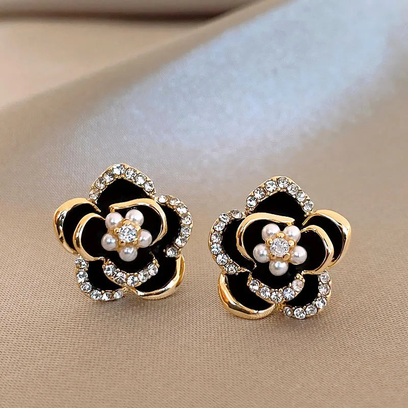 Dripping Zircon Pearl Flower Earrings for Women - Trendy Stud Jewelry